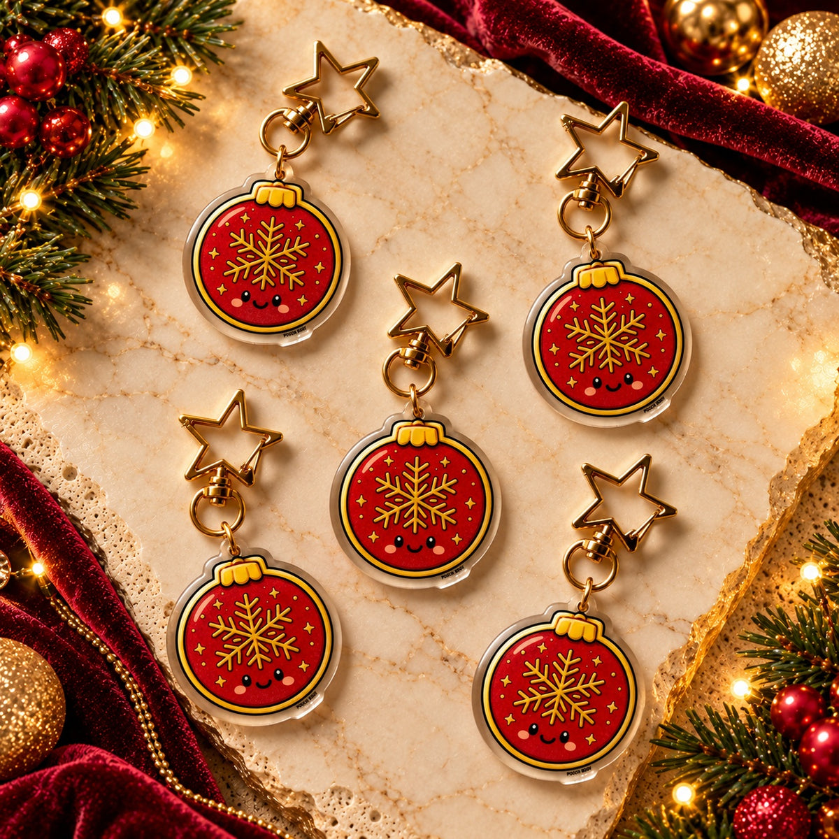 PAWDORA Christmas Bauble charm with gold-tone star clasp — five matching charms, styling display