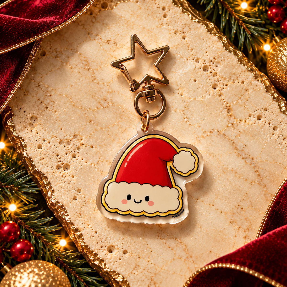 PAWDORA Christmas Santa Hat charm with gold-tone star clasp — solo product hero