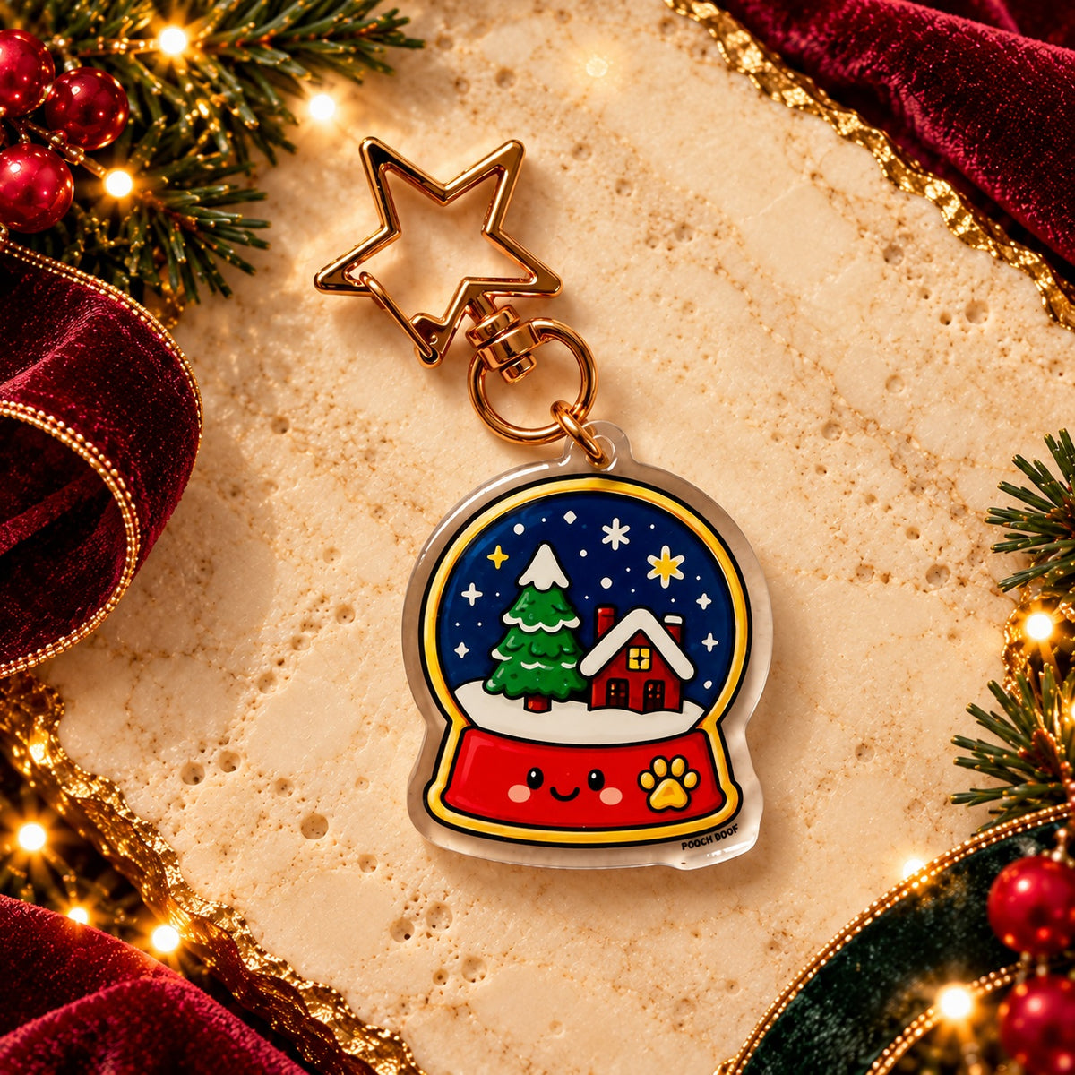 PAWDORA Christmas Snow Globe charm with gold-tone star clasp — solo product hero