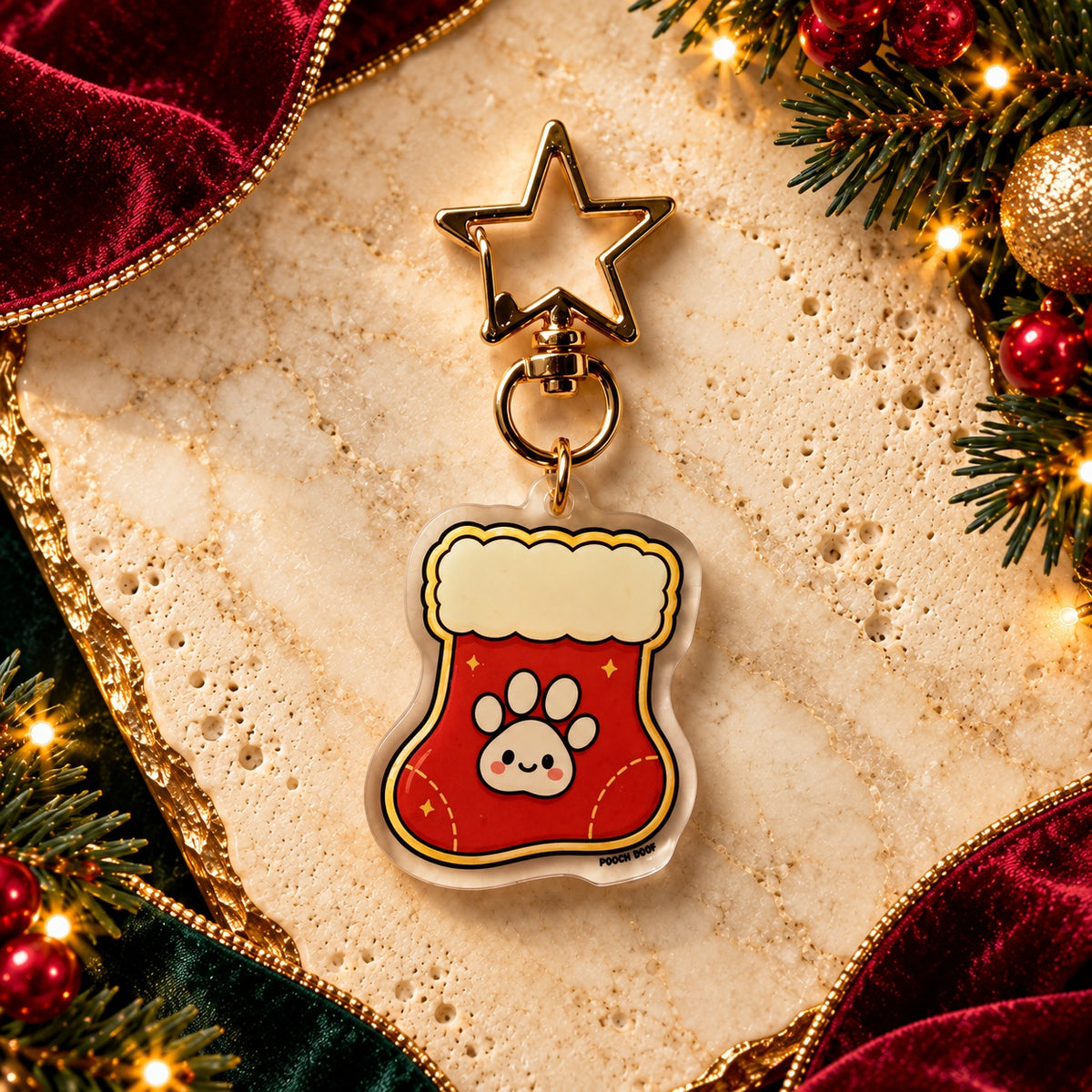 PAWDORA Christmas Stocking charm with gold-tone star clasp — solo product hero