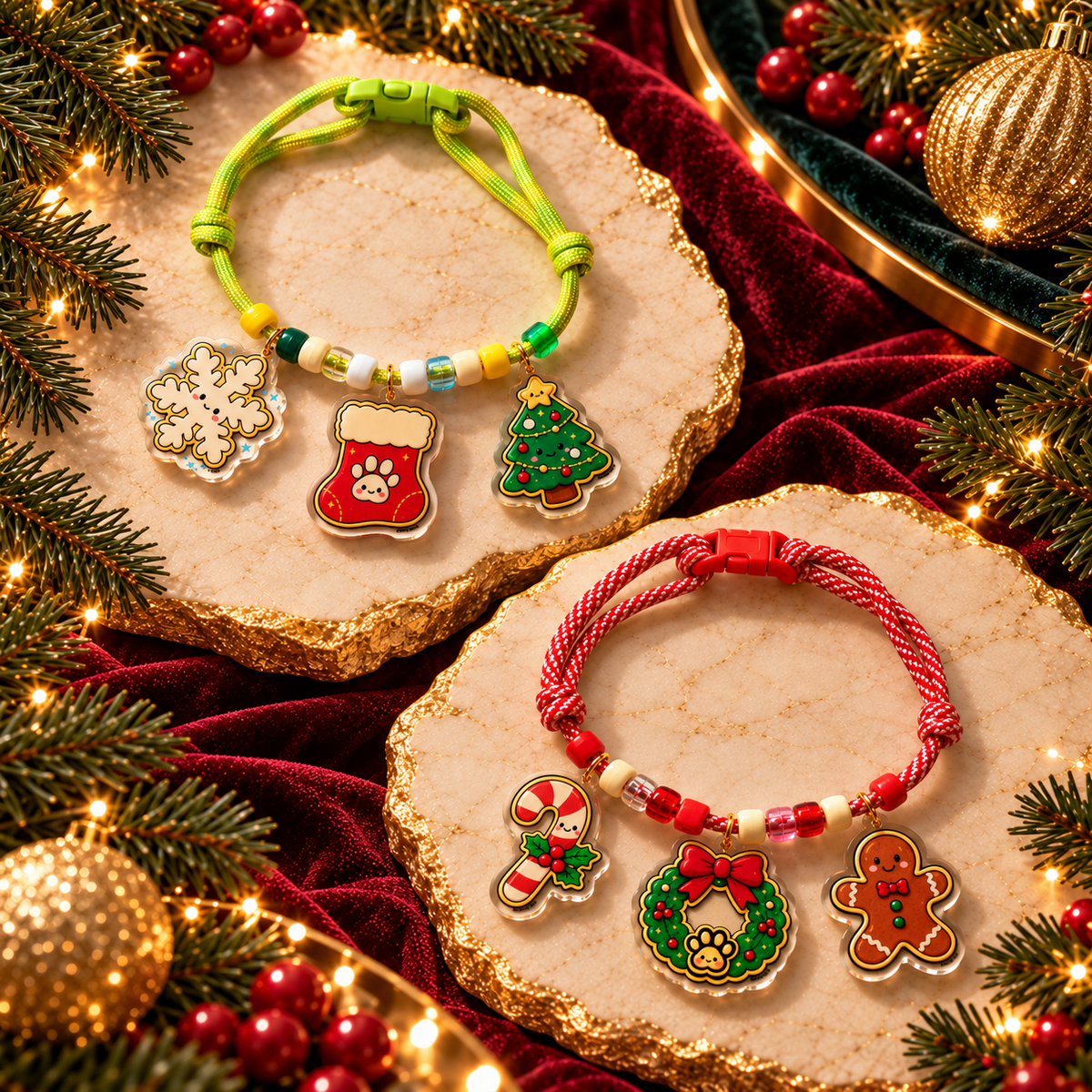 PAWDORA Christmas Trio collars in Ruby red and Chartreuse green