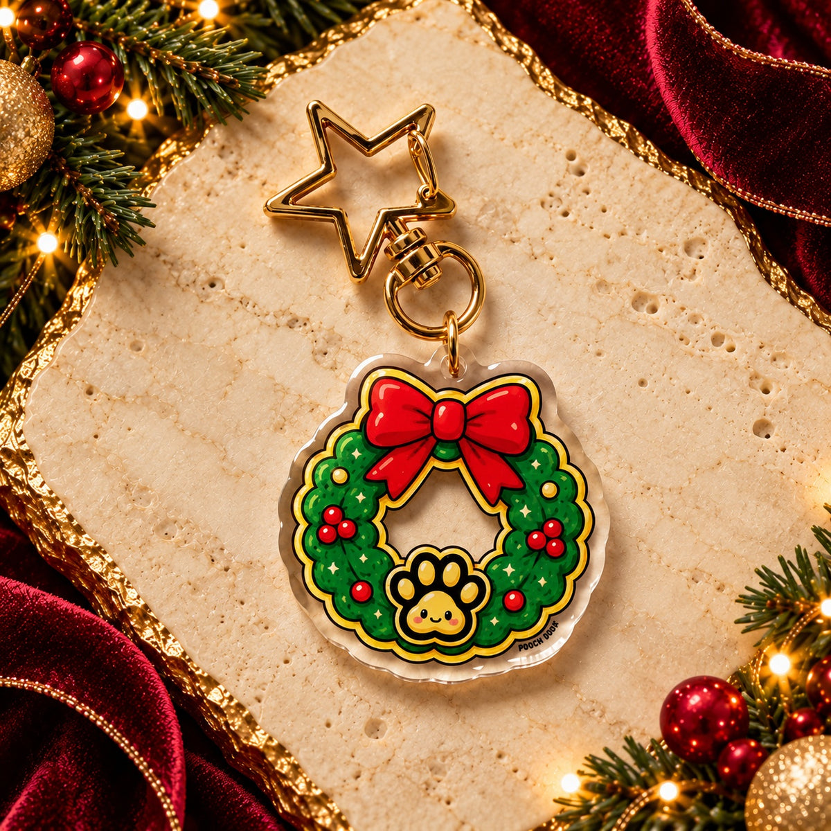 PAWDORA Christmas Wreath charm with gold-tone star clasp — solo product hero